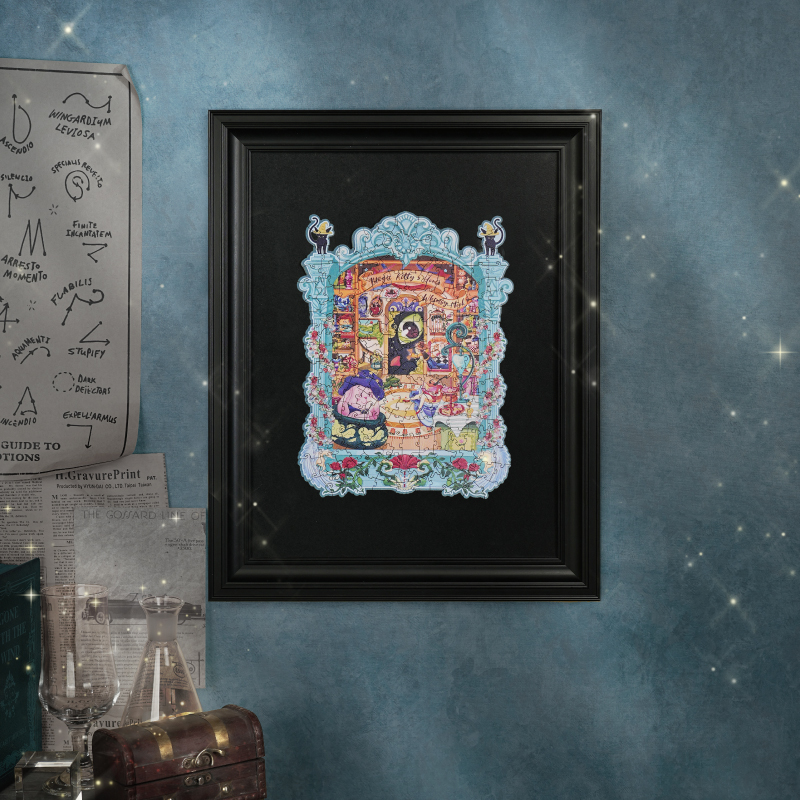 Magic Kitty's Home ingelijste puzzel tegen een blauwe muur weergegeven