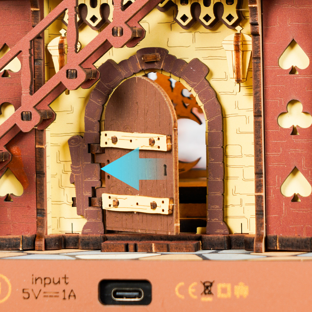 ROKR Cuckoo Clock rear battery box and USB input close-up
