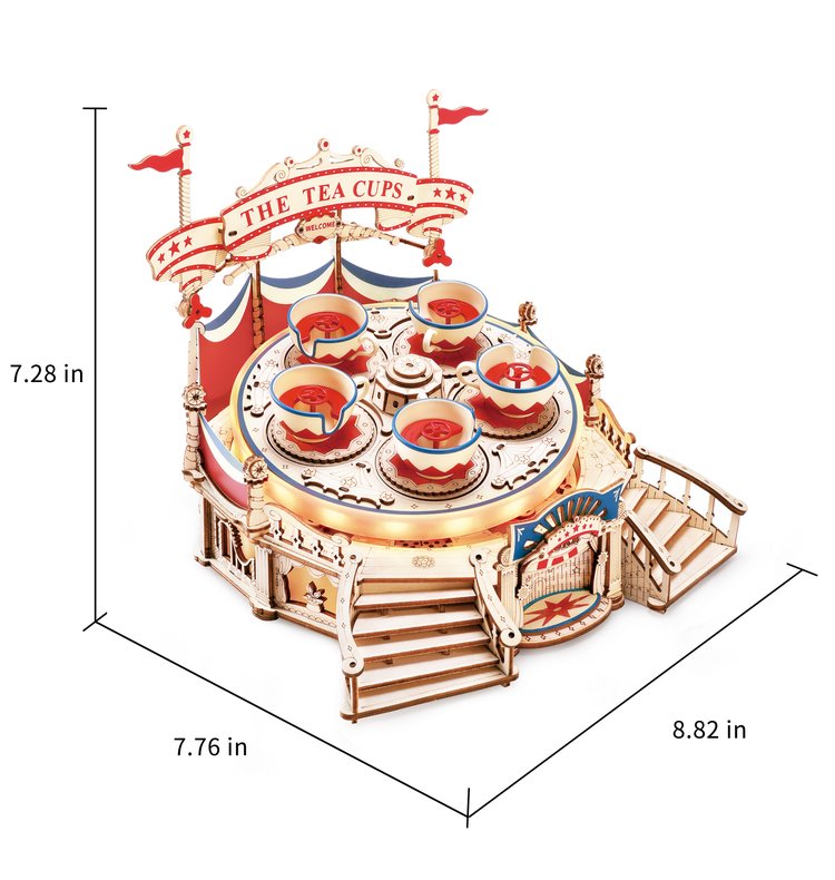ROKR Tilt-A-Whirl EA04 size graphic with assembled dimensions
