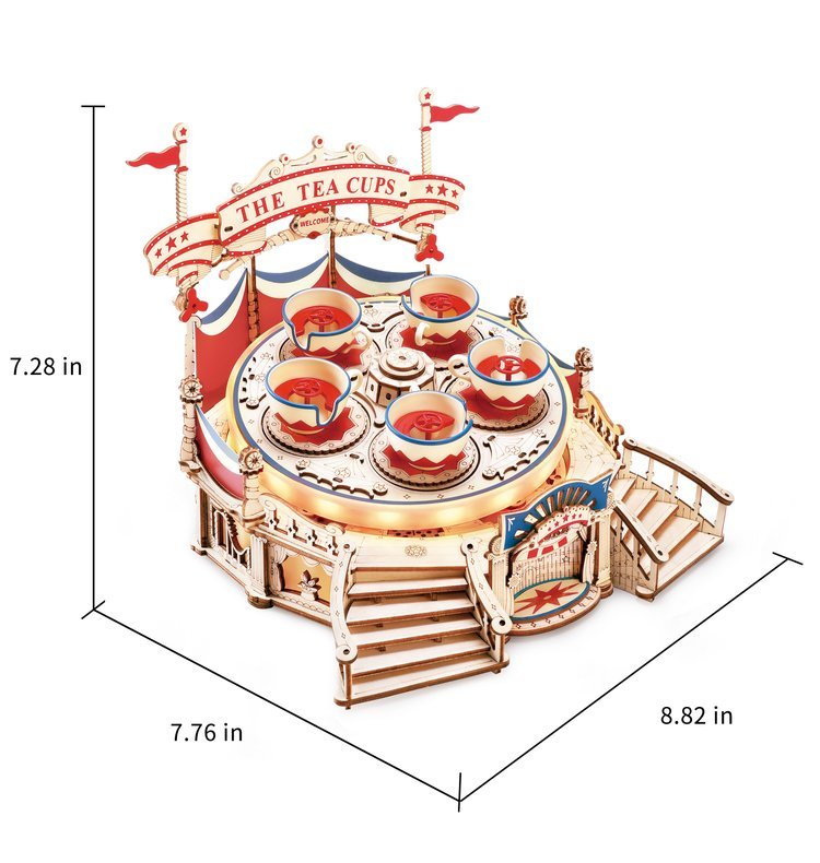 ROKR Tilt-A-Whirl EA04 size graphic with assembled dimensions