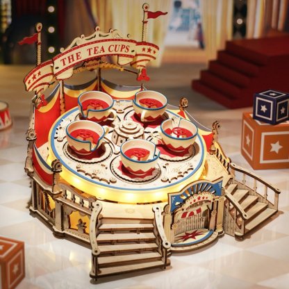 ROKR Tilt-A-Whirl EA04 tabletop carousel ride with red and blue canopy