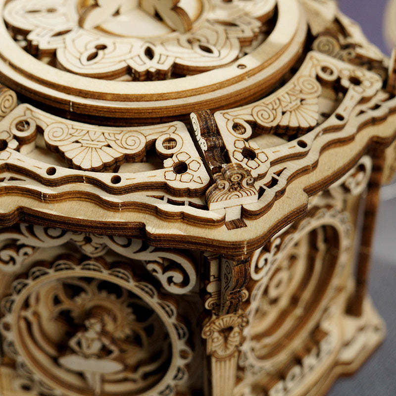 ROKR Secret Garden AMK52 six-sided ornate wooden music box close-up