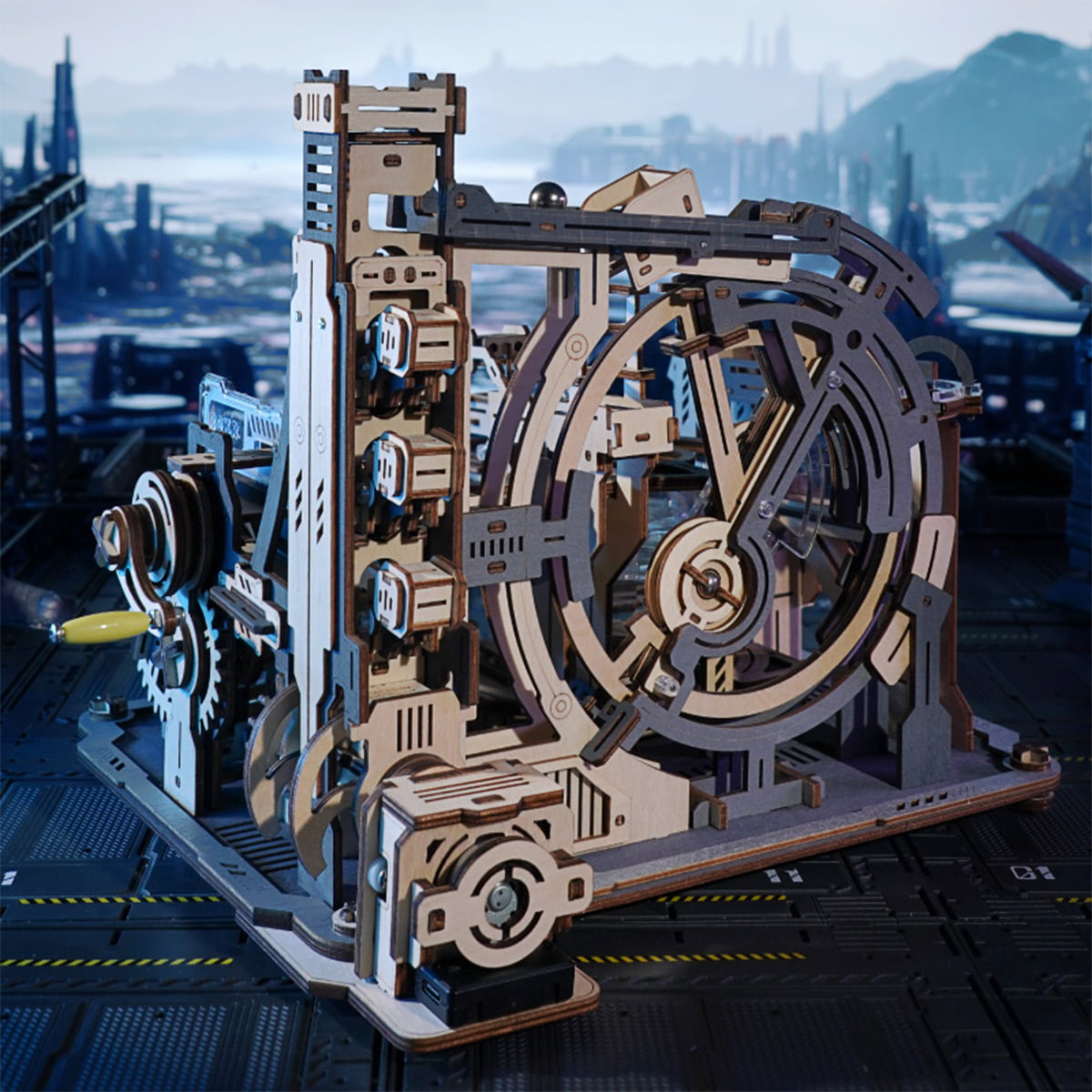 ROKR Marble Spaceport gear wheel side and multi-level track close-up