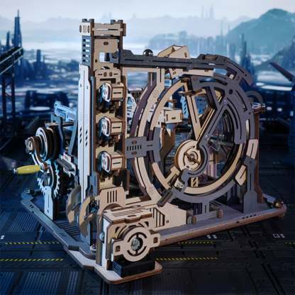 ROKR Marble Spaceport gear wheel side and multi-level track close-up
