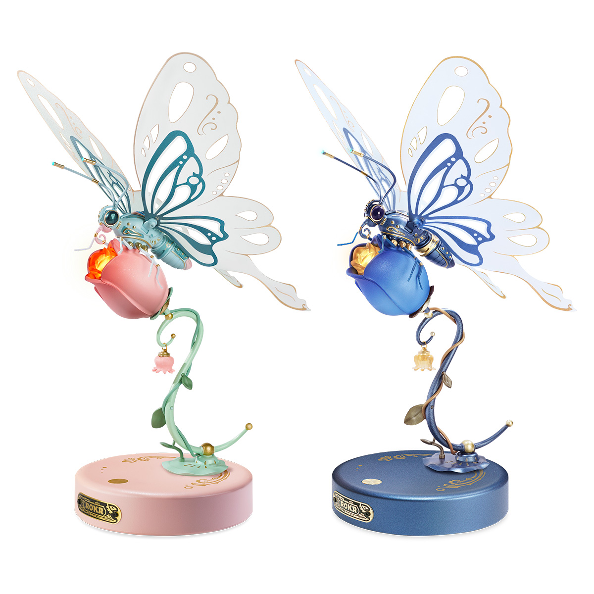 ROKR Butterfly MI05 modèles de papillon bleu et rose côte à côte