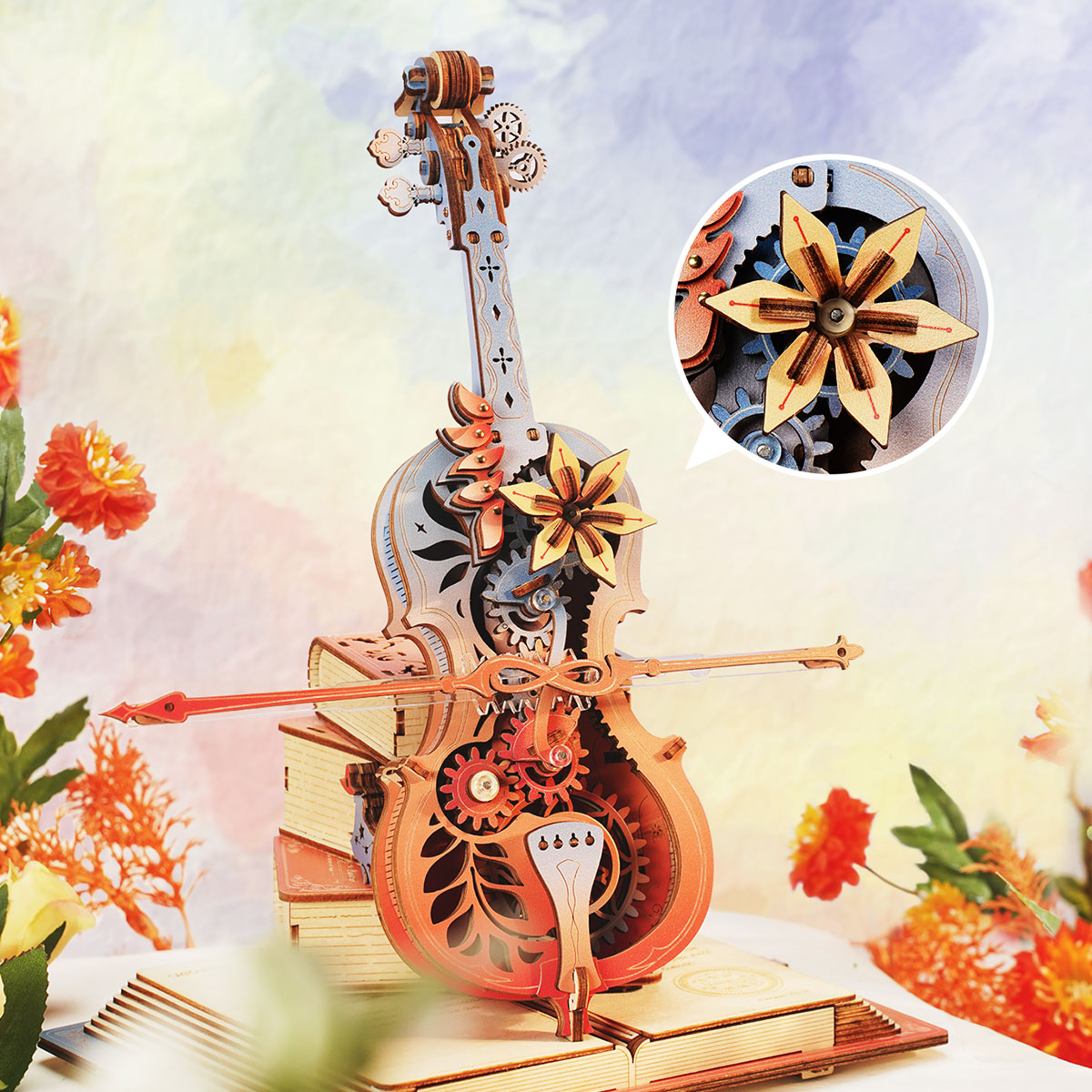ROKR Symphony of Gorgeous Dreams AMK63M flower gear body and moving bow detail