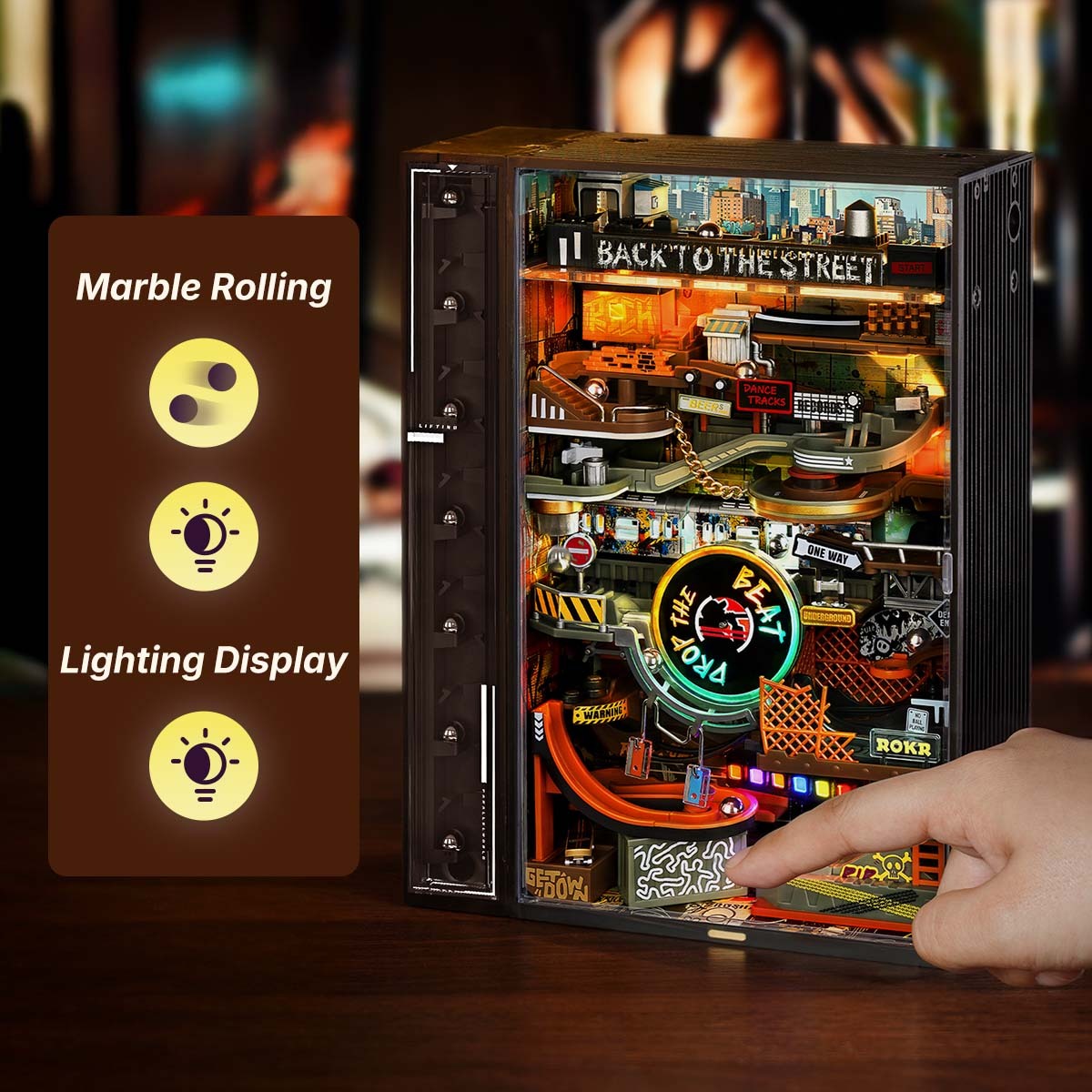 ROKR Hip-Hop Street MR03S lighting display and marble rolling controls