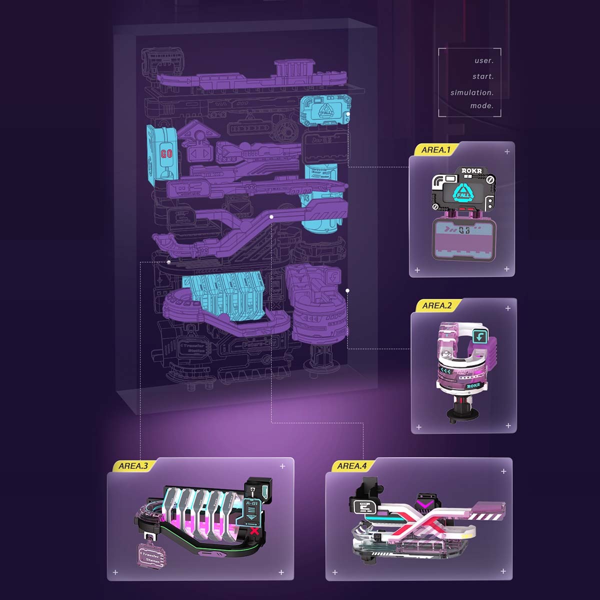 ROKR The Future City MR02S feature detail panel with lighting and track modules