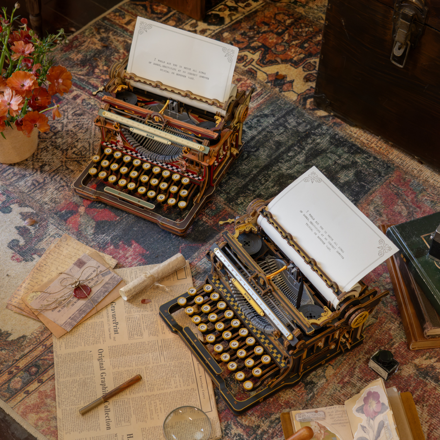 ROKR Mechanical Typewriter LK703B and magic style comparison scene
