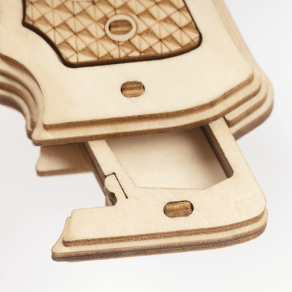 ROKR Corsac M60 Justice Guard close-up of wooden trigger and grip