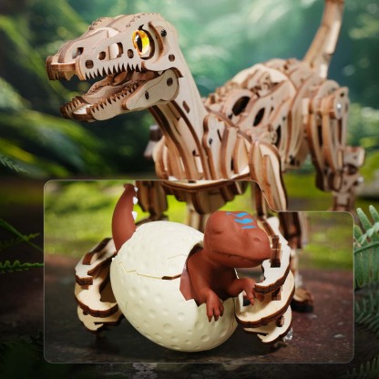 ROKR Velociraptor LD01 dinosaure éclos d'un œuf avec les mâchoires ouvertes