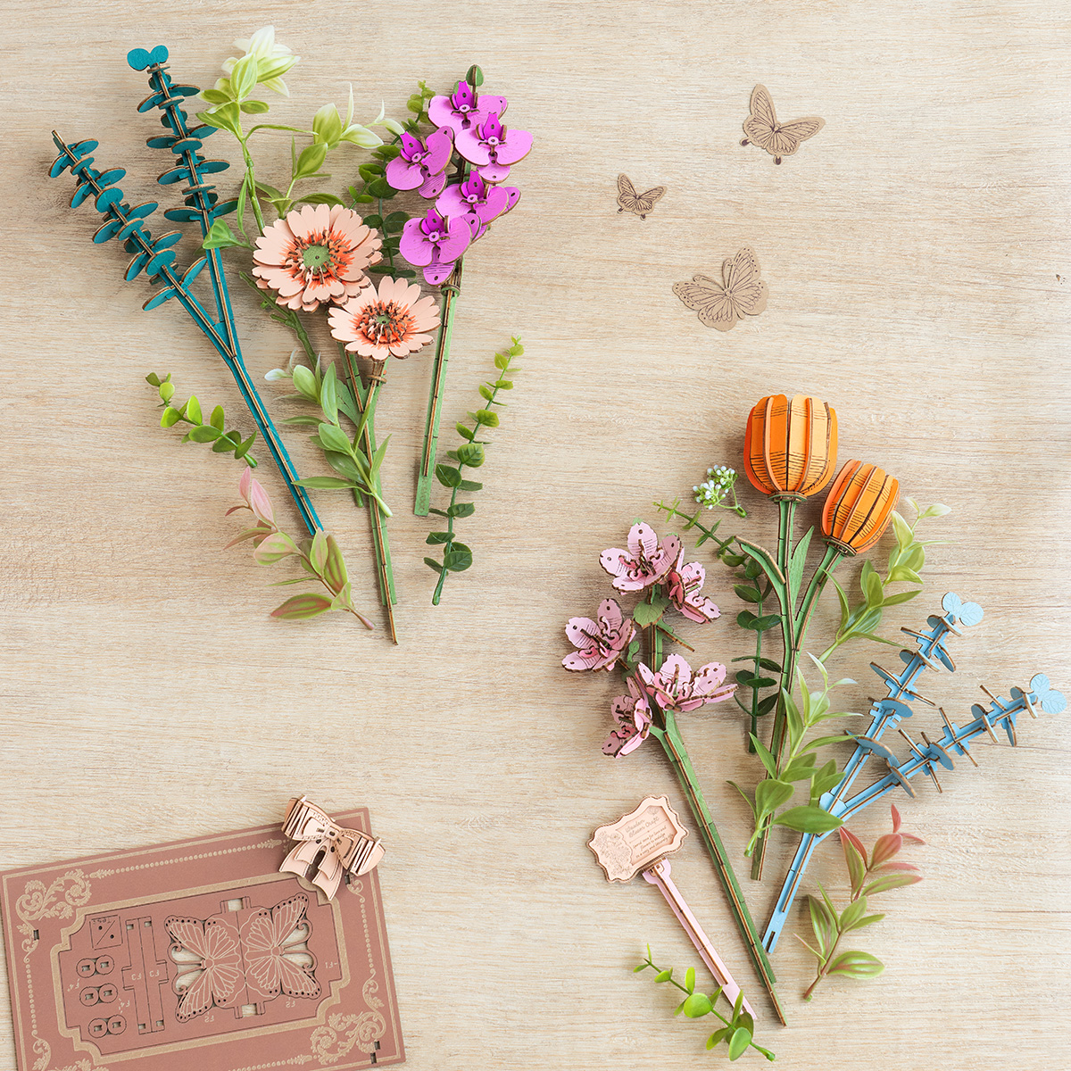 Wooden Blooming Book bouquet held as a handmade floral gift