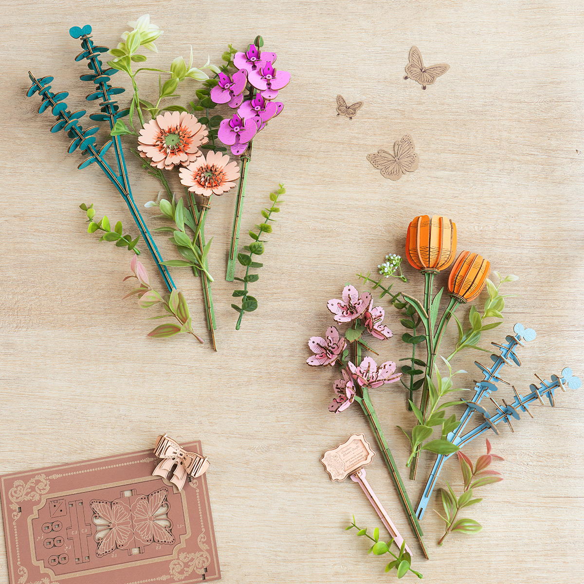 Wooden Blooming Book bouquet held as a handmade floral gift