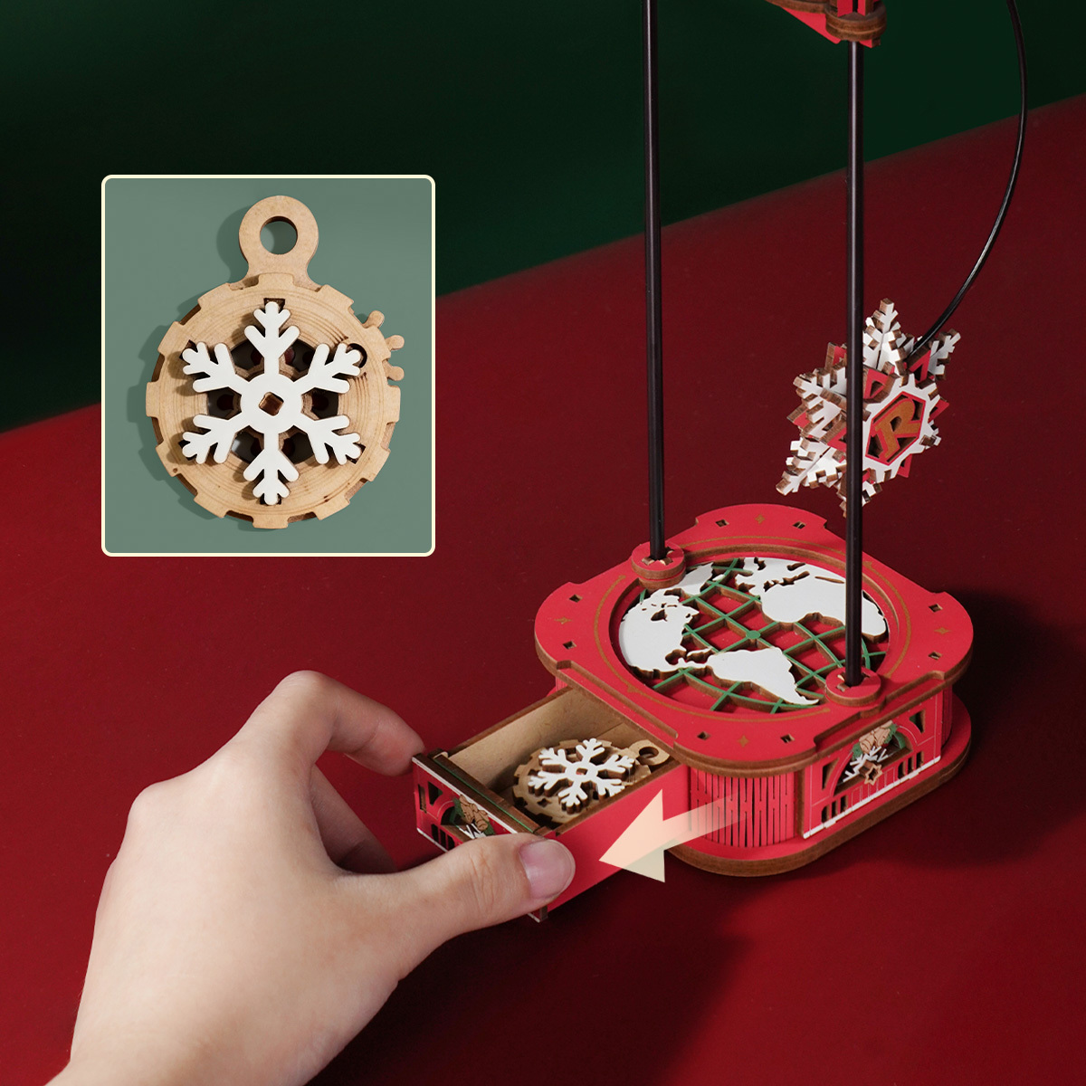 Santa on Skis base close-up with compass detail and hand control