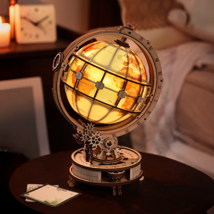 ROKR Luminous Globe ST003D glowing wooden globe on bedside table