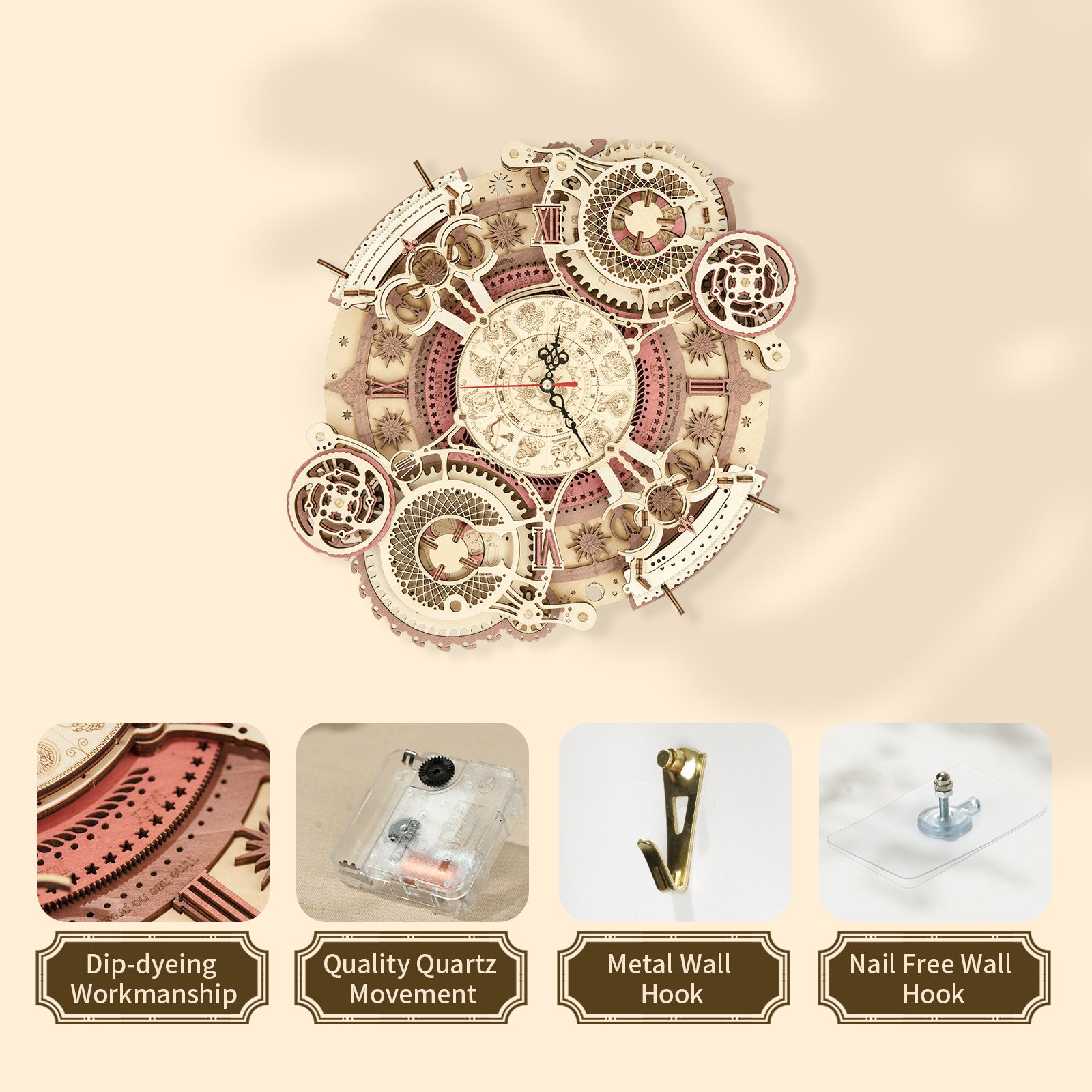 ROKR Zodiac Wall Clock LC601 wall clock detail graphic with hook features