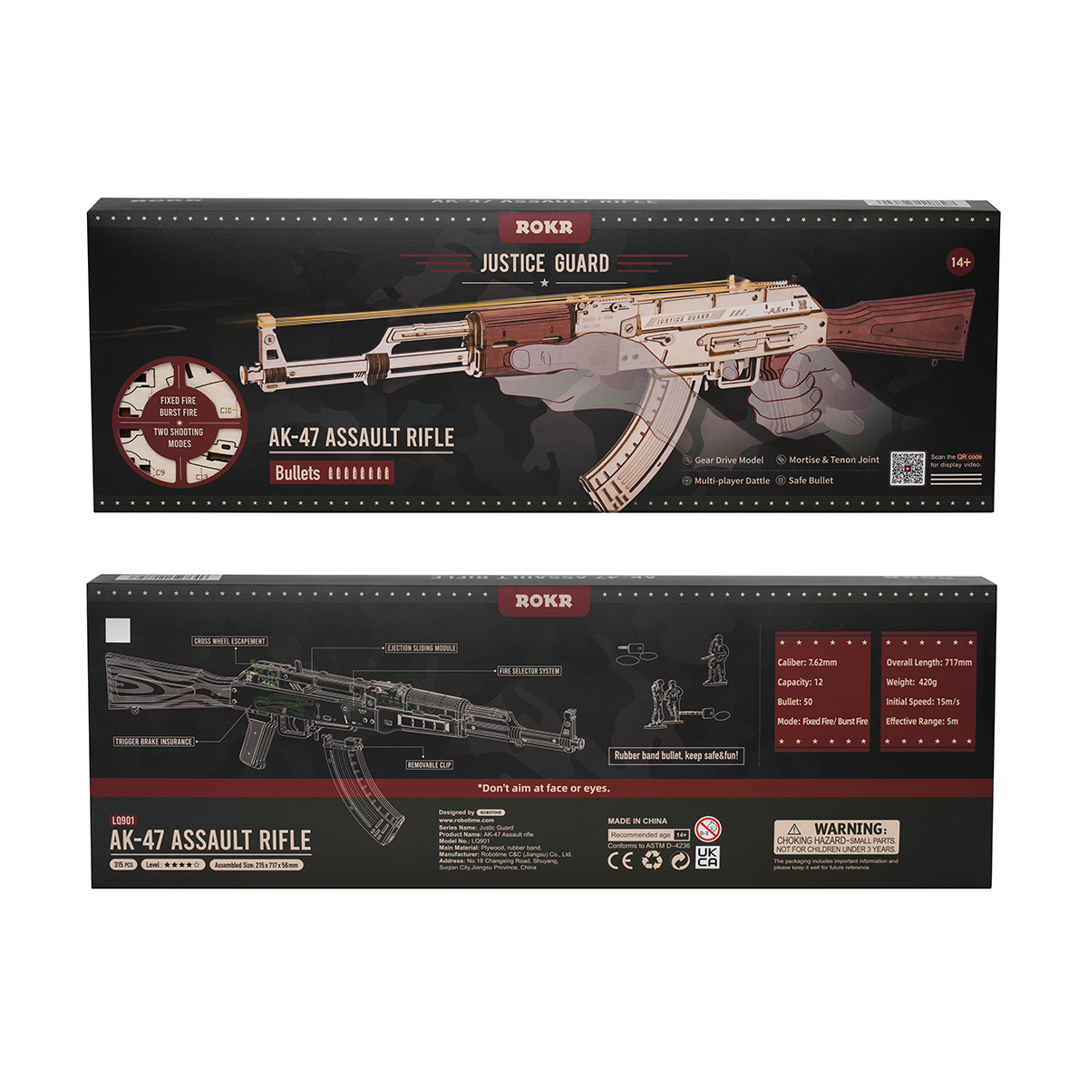 ROKR AK-47 LQ901 assemblage en gros plan avec des mains sur le fusil