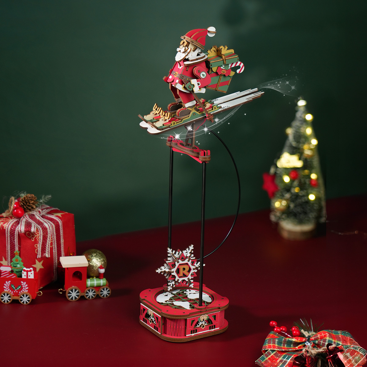 ROKR Santa on Skis MCD06 pendulum balance toy in Christmas scene