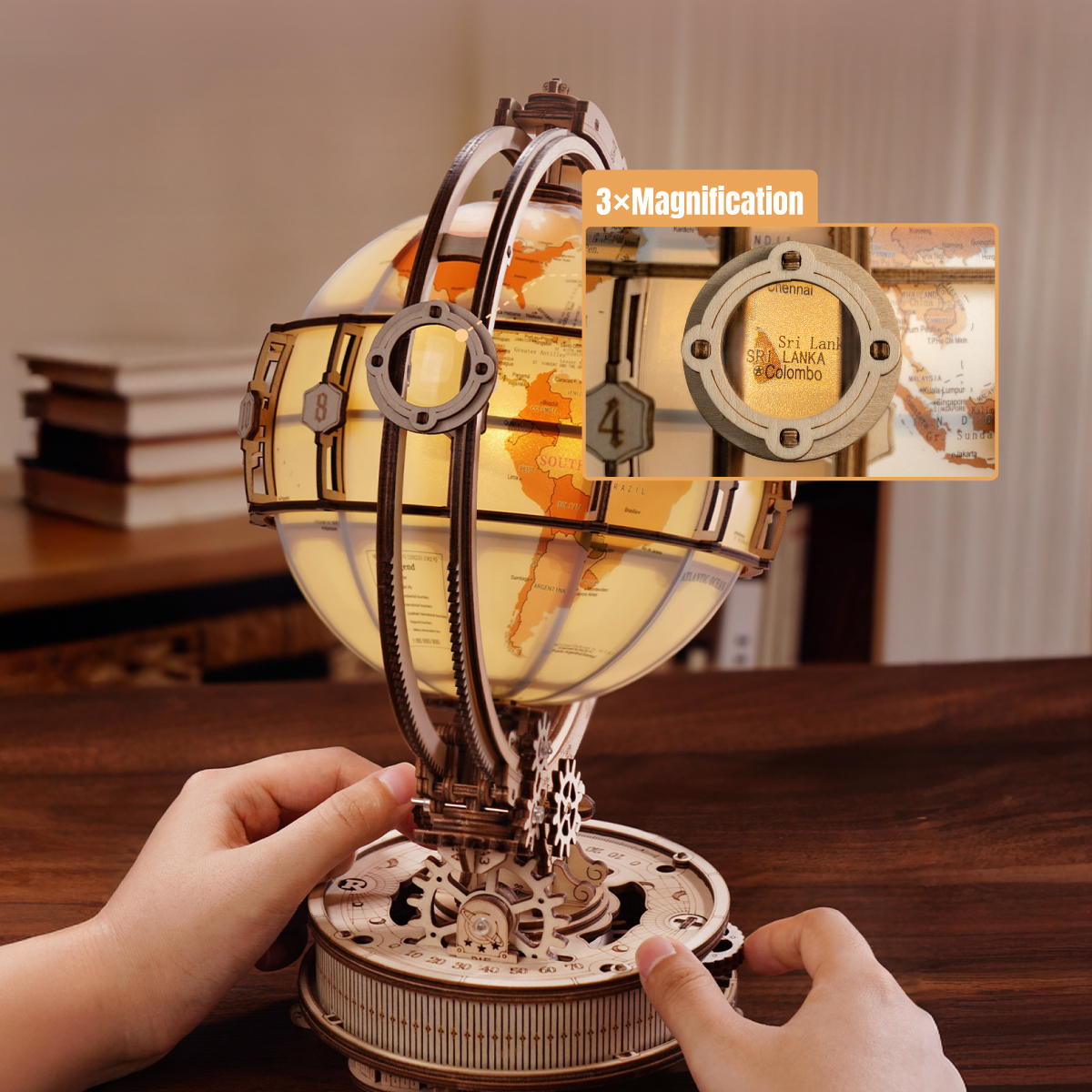 Luminous Globe orbital magnifier close-up on assembled model