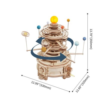 ROKR Mechanical Orrery ST001 graphique de taille montrant une hauteur de 12,9 pouces
