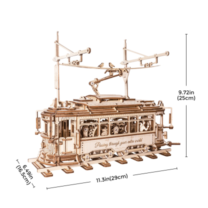 ROKR Classic City Tram LK801 size graphic with assembled dimensions
