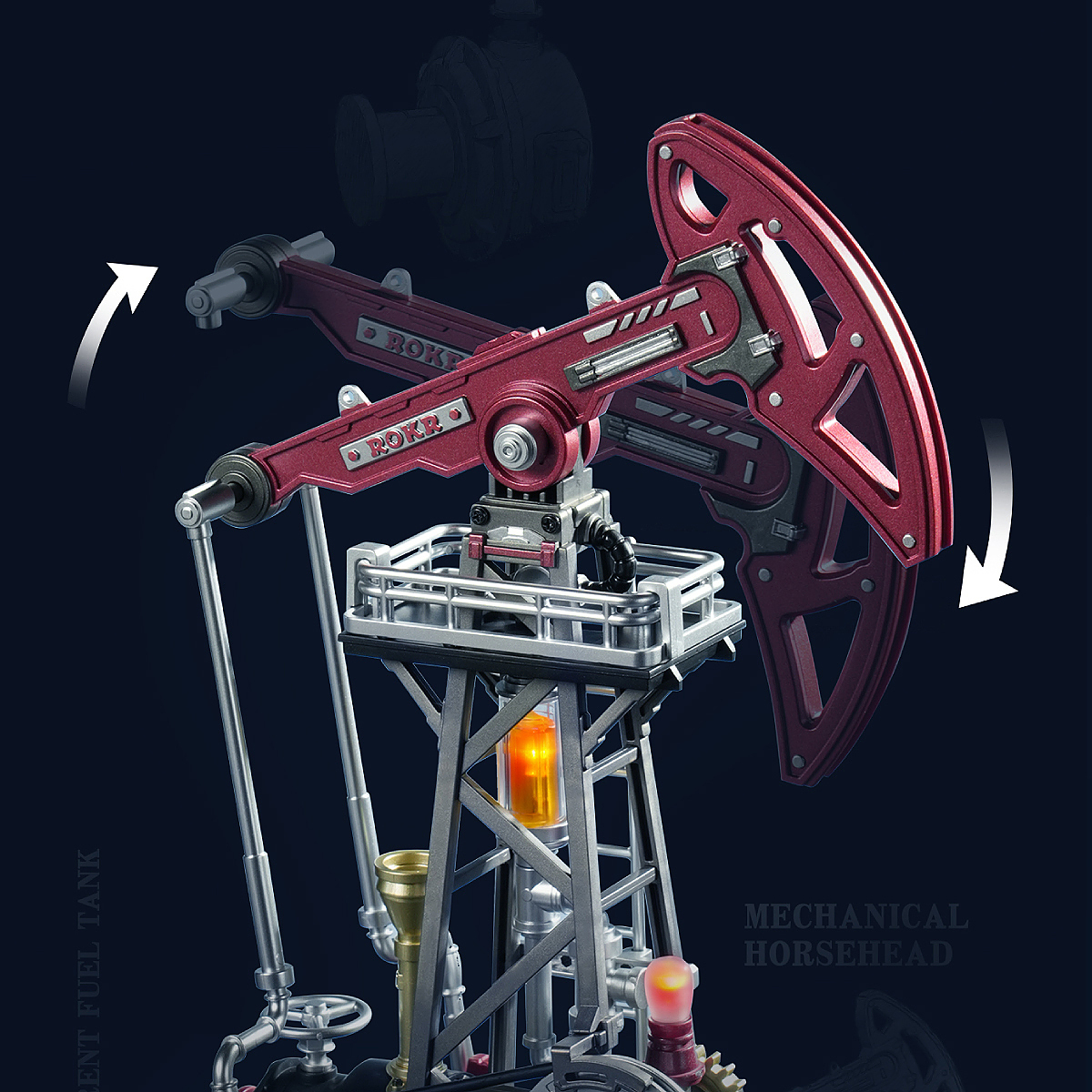 Öl-Pumpenjack animierte Pumpbewegung mit leuchtendem Basisdetail