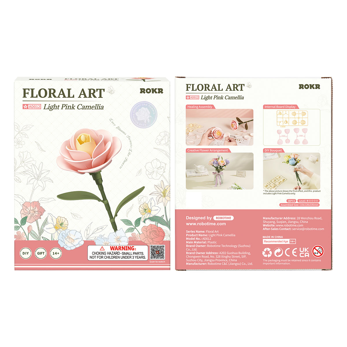 ROKR Floral Art Light Pink Camellia emballage avant et arrière