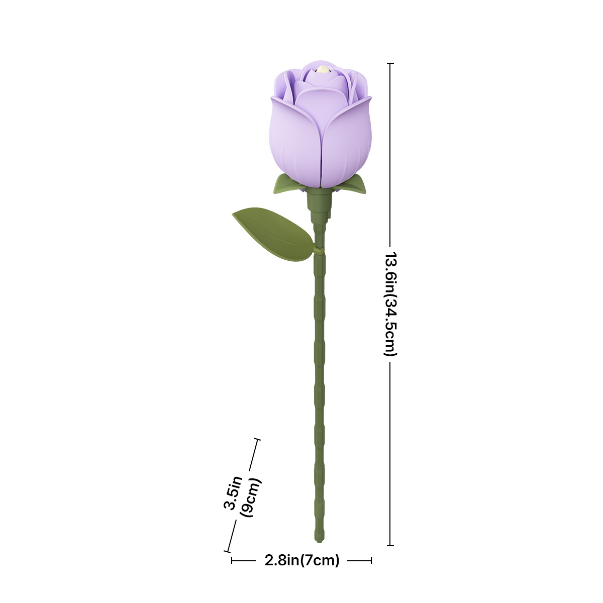 ROKR Floral Art Lavande Rose taille graphique montrant 7 cm de largeur et 38 cm de hauteur