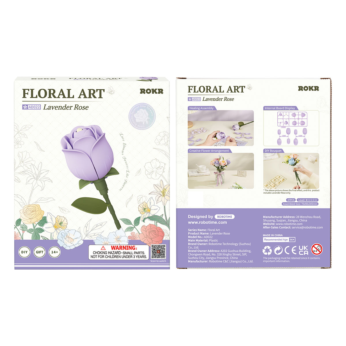 ROKR Art Floral Paquet de Rose Lavande devant et derrière