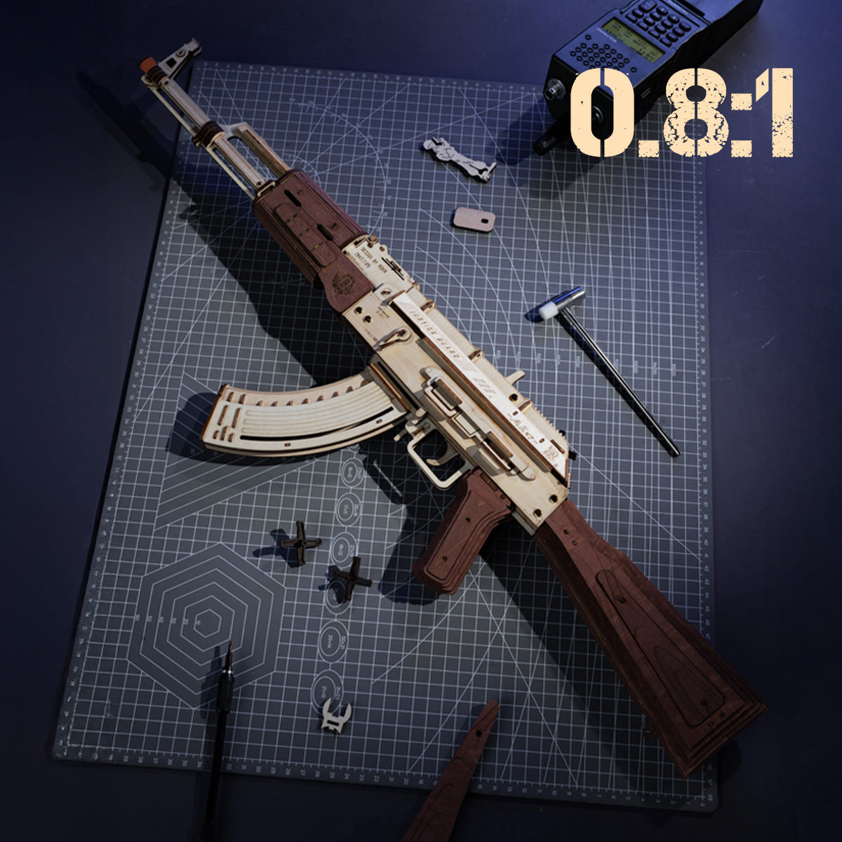 ROKR AK-47 LQ901 affiche au design réaliste avec disposition du fusil et des pièces