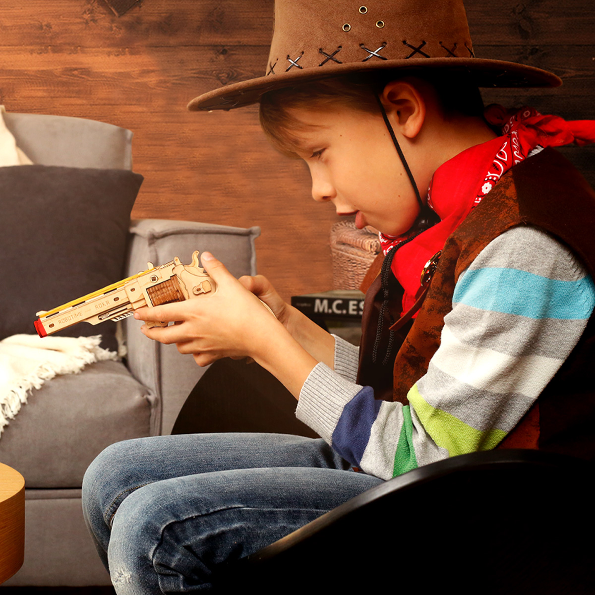 ROKR Corsac M60 Justice Guard toy gun in cowboy costume scene