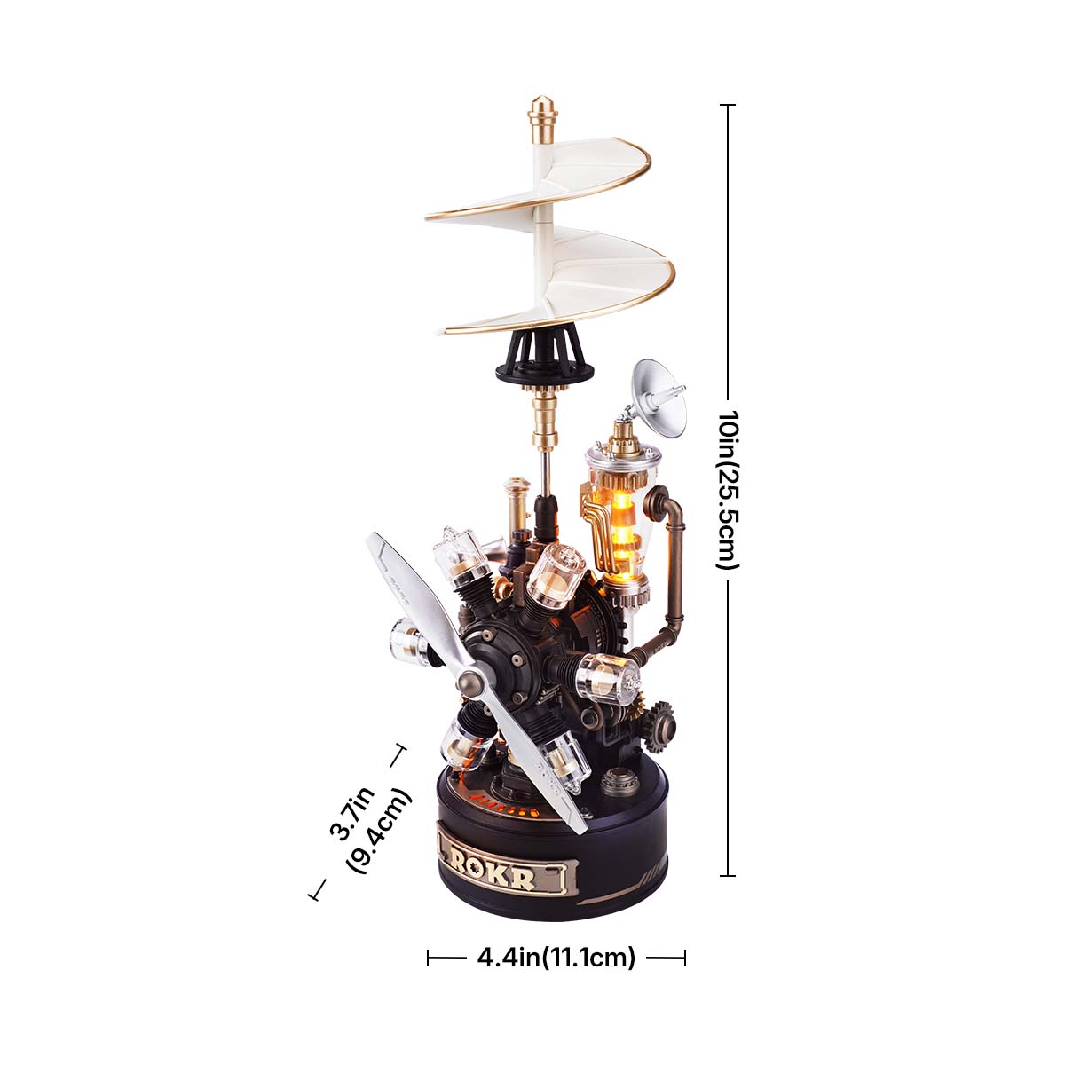 Da Vinci Helicopter CGL01 Größe Grafik zeigt 25,5 cm Höhe, 11,1 cm Tiefe und 9,4 cm Breite