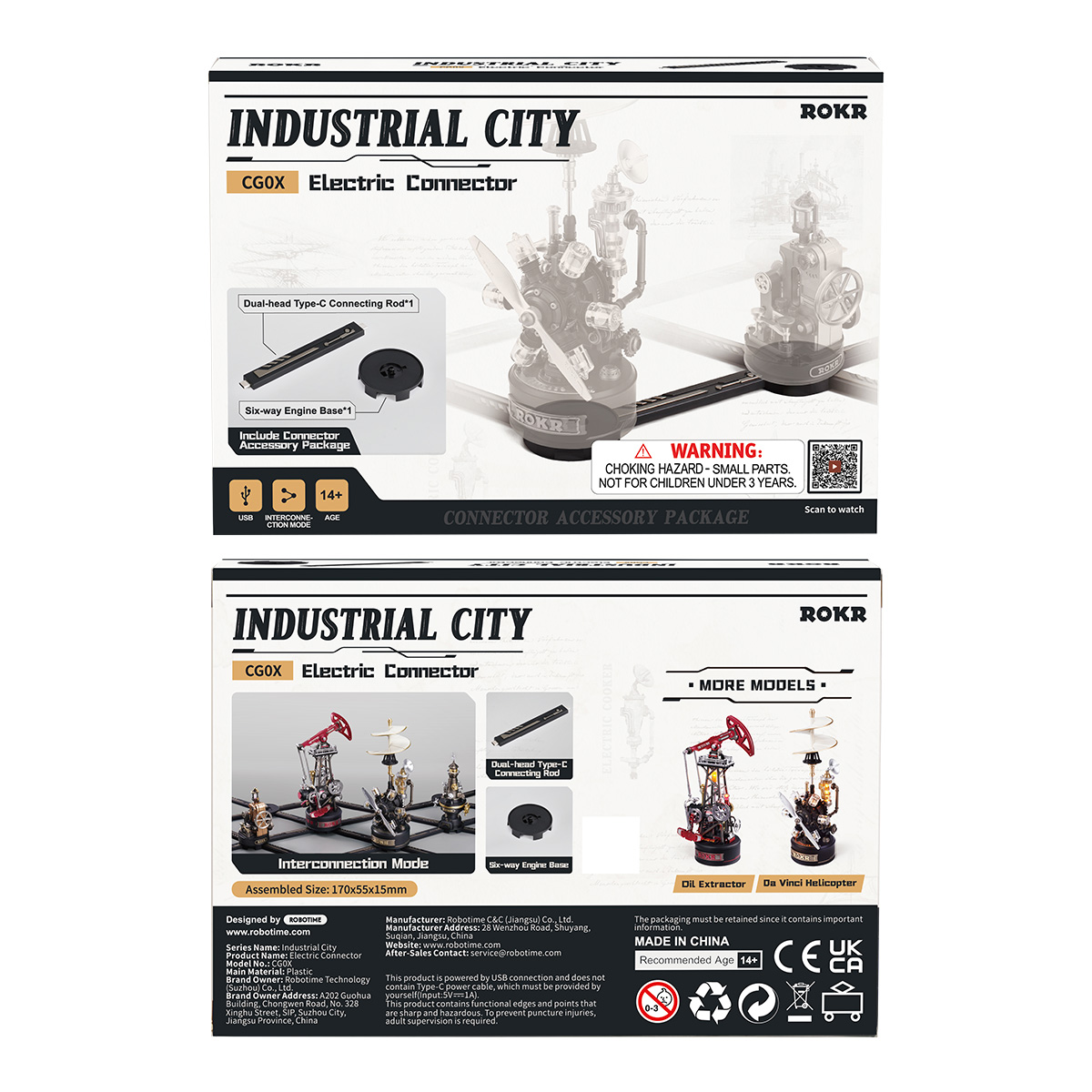 Emballage avant et arrière du connecteur électrique de la ville industrielle avec informations sur les accessoires