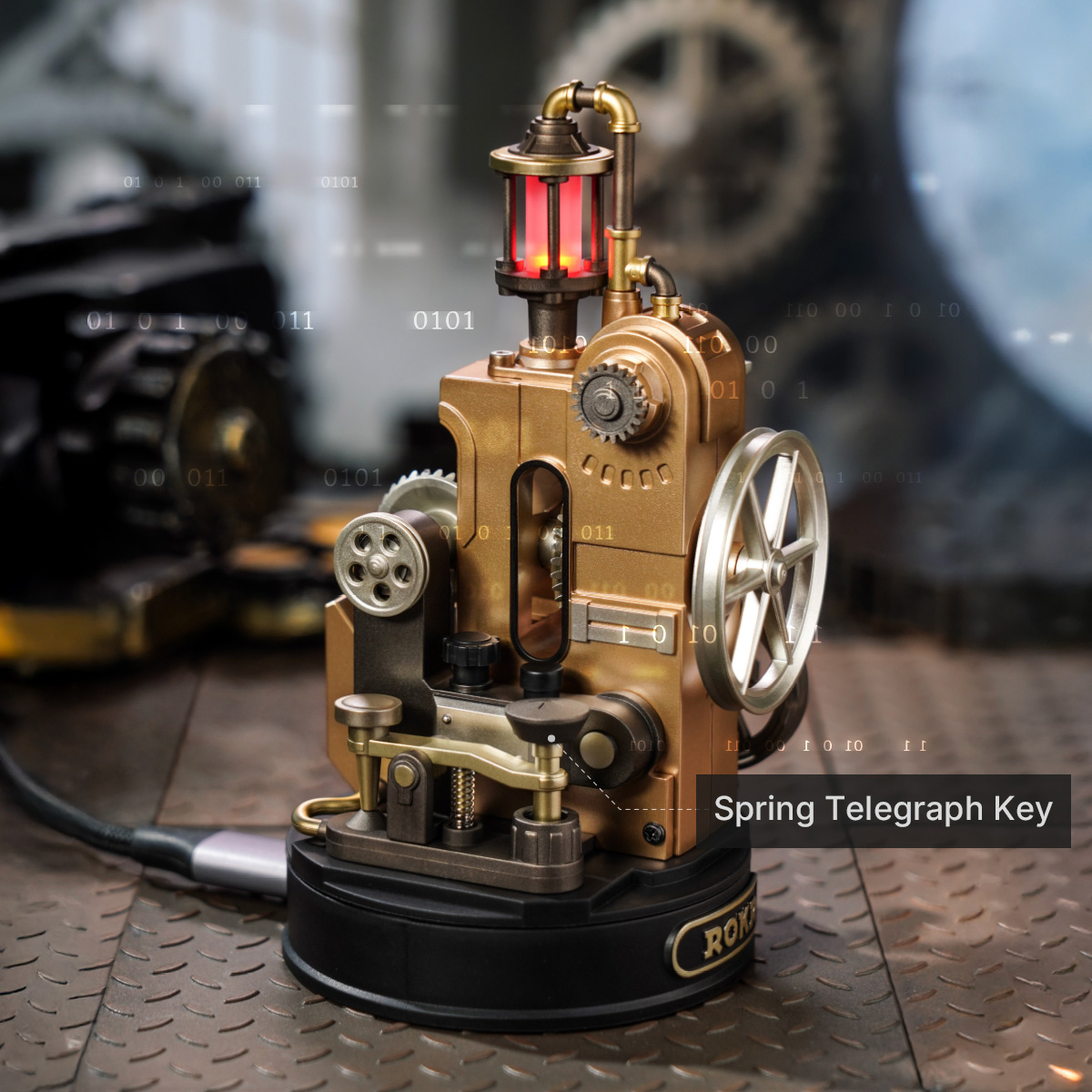 Morse Telegraph spring telegraph key close-up on completed model