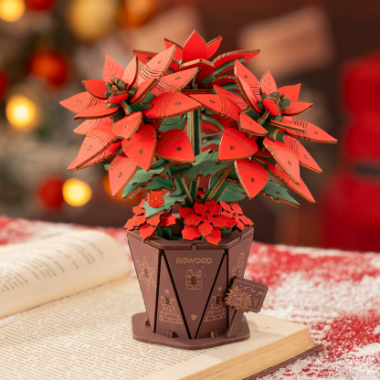 Poinsettia wooden sheets and instruction booklet for flower bouquet assembly