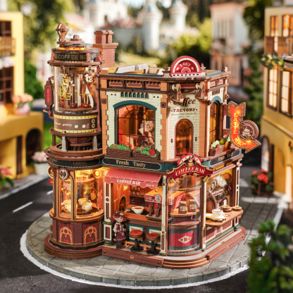 ROKR Dream Coffee Factory detailed street cafe model in outdoor scene