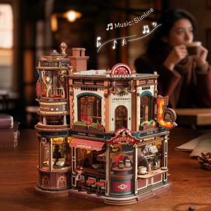 ROKR Dream Coffee Factory EAB02 music box in warm cafe scene