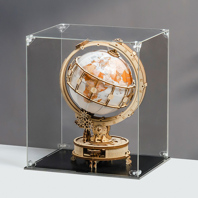 ROKR acrylic dustproof case with wooden music box model inside