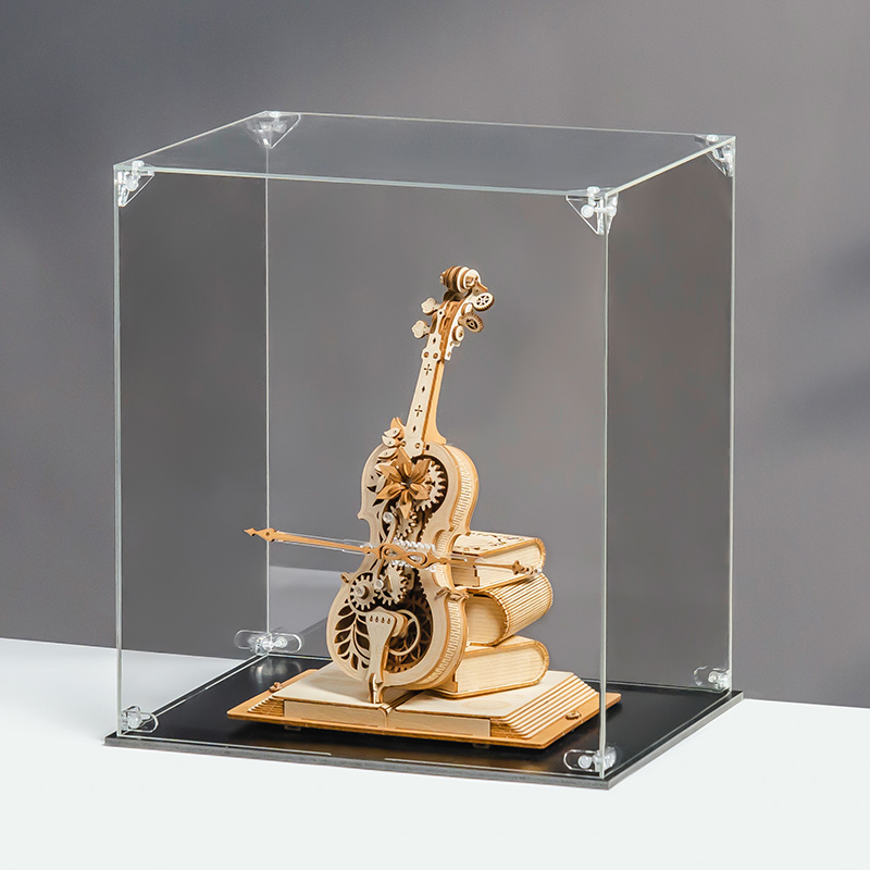 ROKR acrylic display case shown with musical instrument model inside