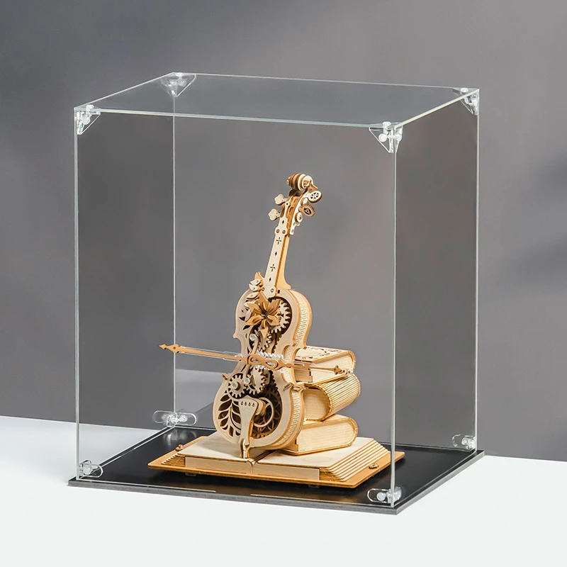 ROKR vitrine en acrylique montrée avec un modèle d'instrument de musique à l'intérieur