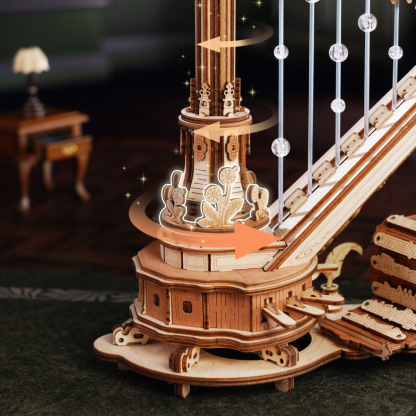 Magic Harp rotating column and hanging pearl string detail