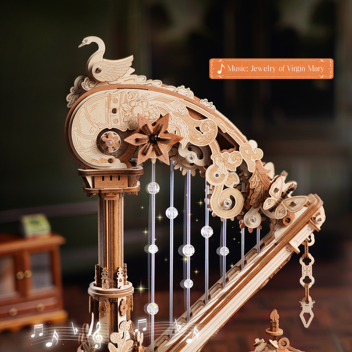 ROKR Magic Harp AMK71 self-playing music box close-up