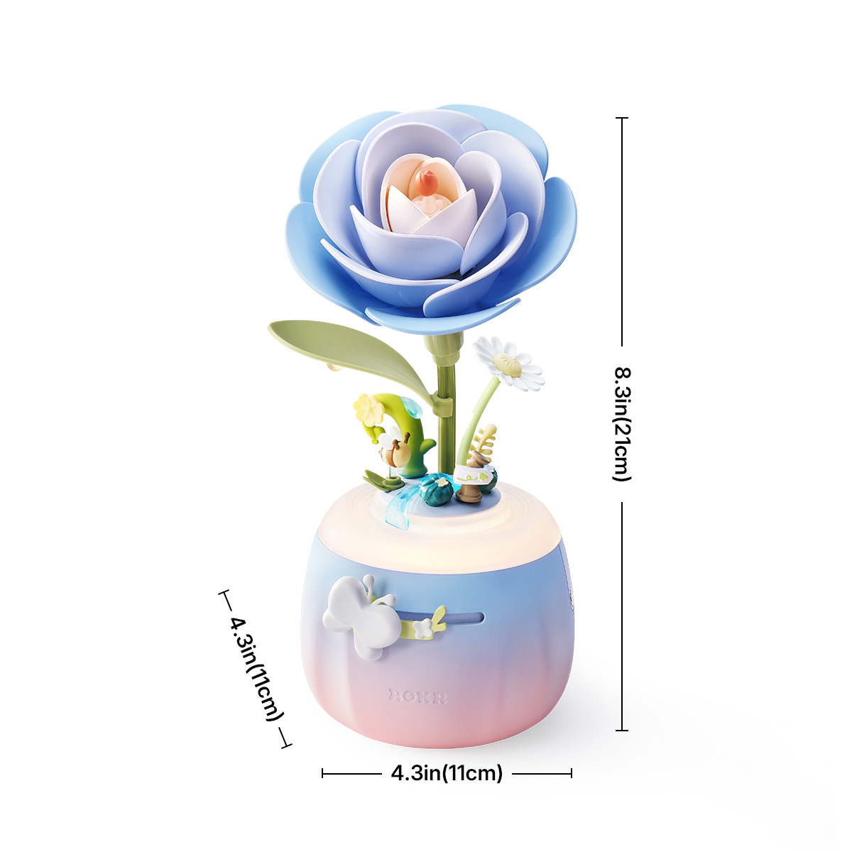 Sternen-Kamelienlampe Größe Grafik zeigt 14 cm Höhe und 10,2 cm Breite