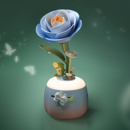 ROKR Starry Camellia Lampe AF01S blaue Blume Nachtlicht leuchtet in dunkler Szene