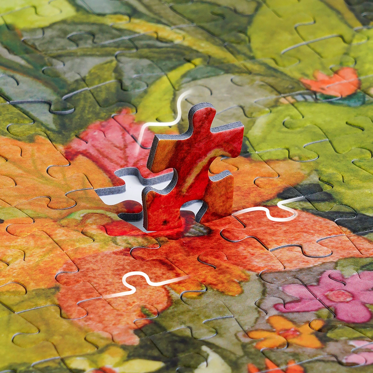 Cat's Plant Yard puzzle piece close-up on colorful artwork