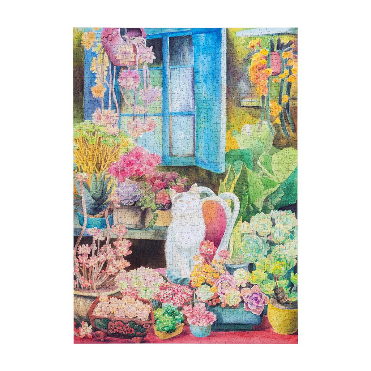 Cat's Plant Yard finished puzzle artwork with cat, flowers, and window