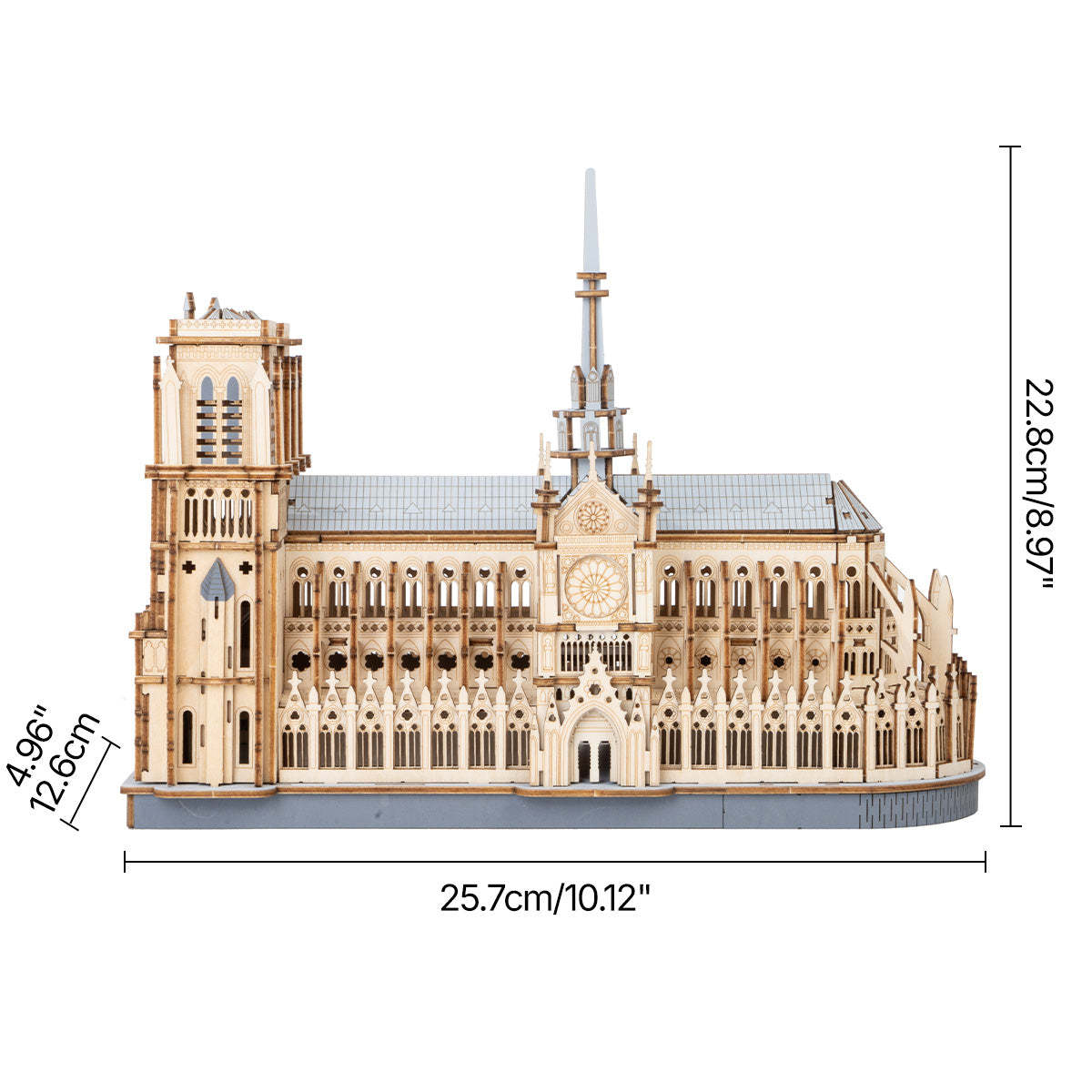 Paris Cathedral TG511 size graphic showing 25.7cm length, 22.8cm height, and 14.8cm width