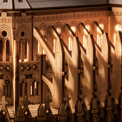 Paris Cathedral flying buttress and arched facade close-up