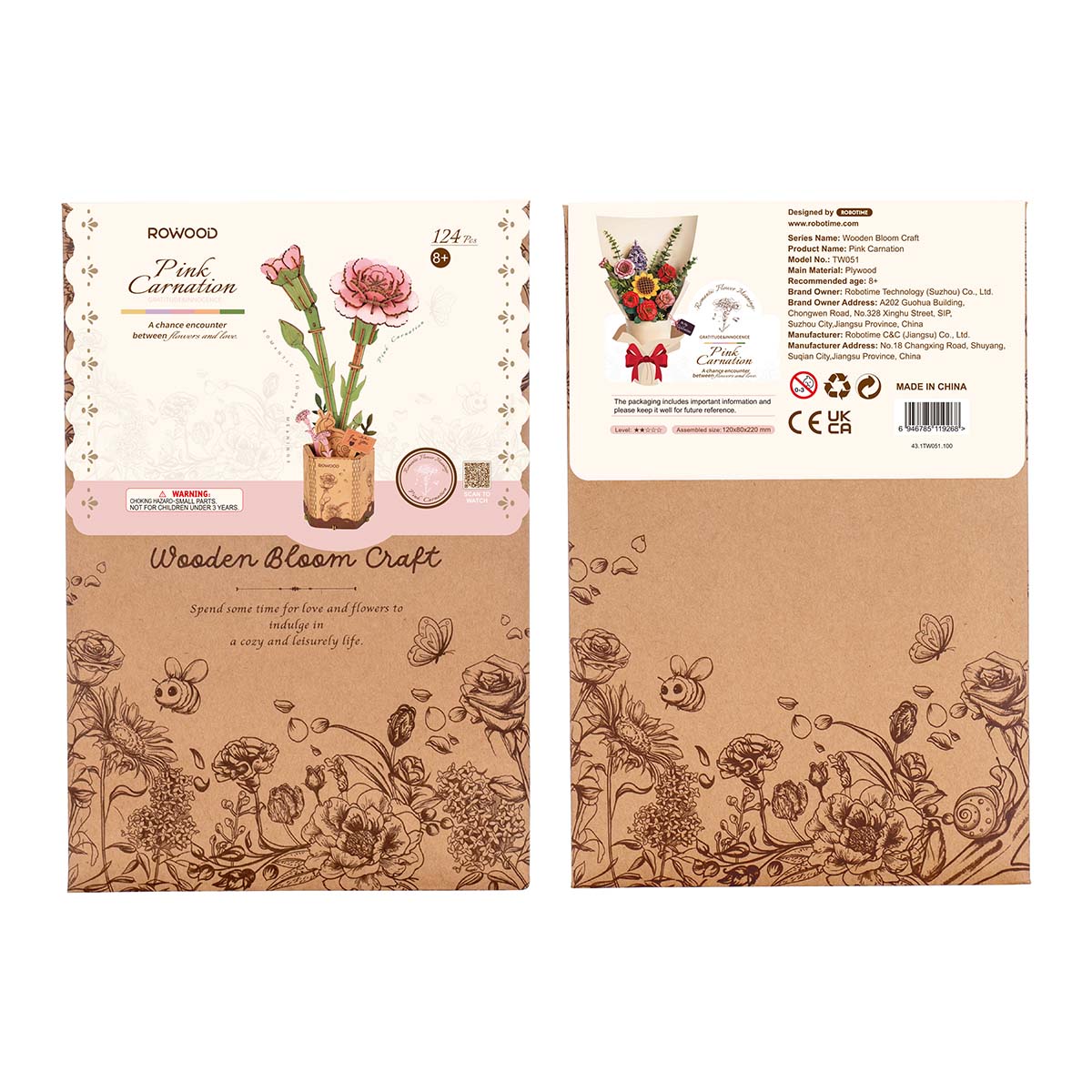 Rowood Pink Carnation TW051 package front and back with product information