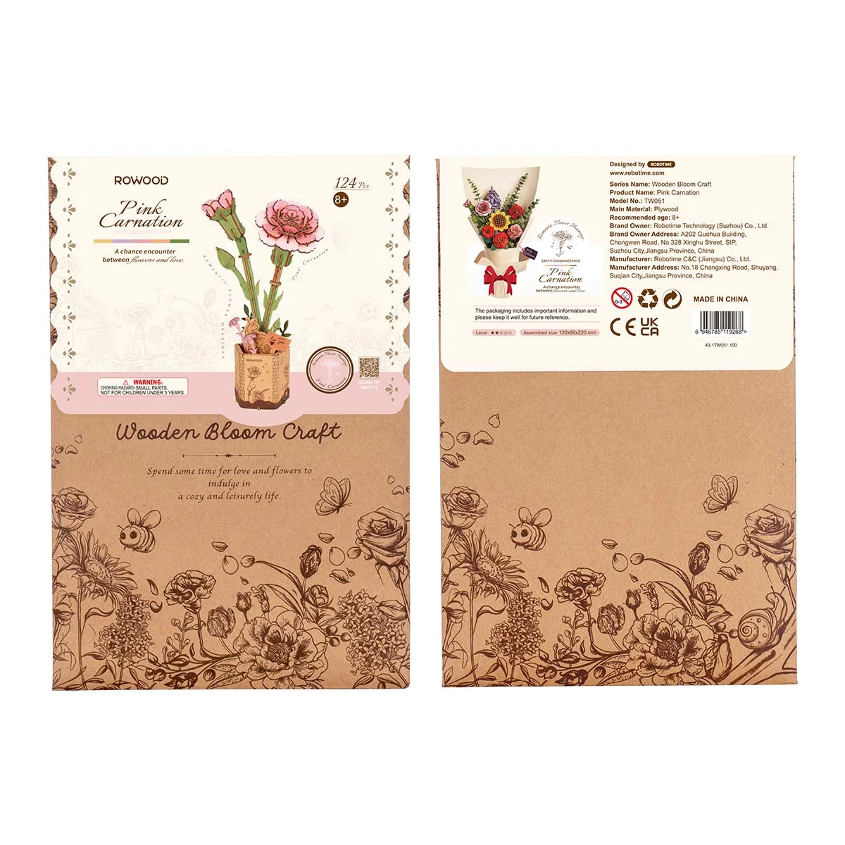 Rowood Pink Carnation TW051 Verpackung Vorder- und Rückseite mit Produktinformationen